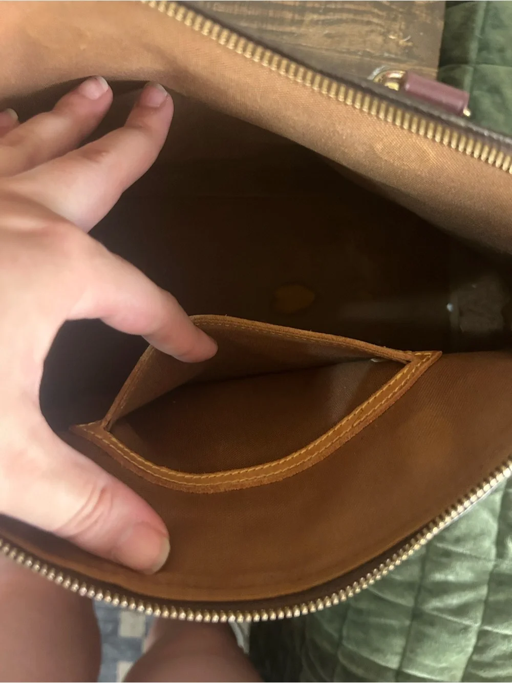 Louis Vuitton Brown Monogram Satchel with Burgundy Trim and Gold Hardware